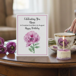 Nana Happy August Geburtstag Purpur Mohnblume Karte