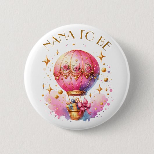 Nana | Hot Air Balloon Girl's Baby Shower Button (Vorderseite)