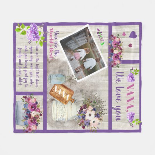 Nana I Liebe You Foto Floral | Text für Holzschrif Fleecedecke (Vorderseite (Horizontal))