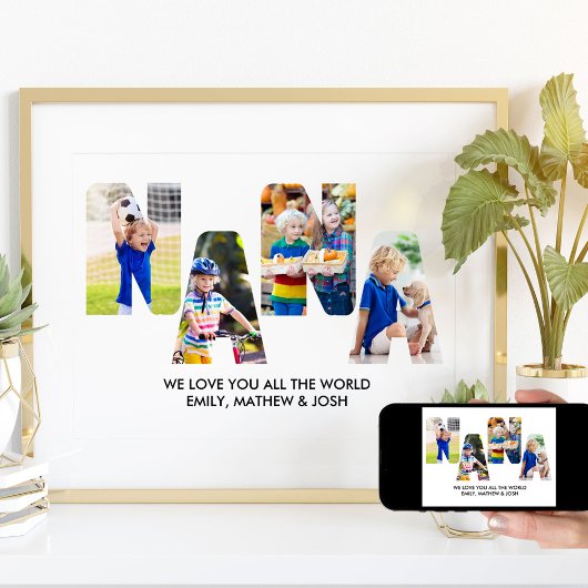 NANA Letter Cutout Foto Collage Grandkids Name Poster