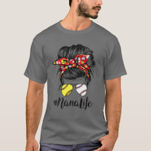 Nana Life Messy Bun Hair Softball Baseball Mother' T-Shirt