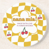 Nana Mia Retro Groovy Checkerboard and Cherry Getränkeuntersetzer (Vorne)