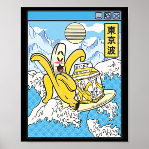 Nana mit Milchverpackung surft auf japanischen Wel Poster