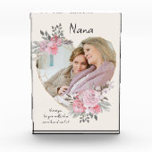 Nana Pink Floral Gold Geometrisches Herz geformt Fotoblock (Vorderseite)