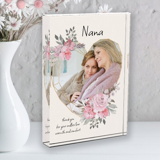 Nana Pink Floral Gold Geometrisches Herz geformt Fotoblock
