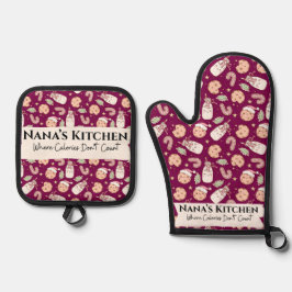 Nana’s Kitchen , Funny Grandmother  Ofenhandschuh & Topflappen-Set