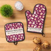 Nana’s Kitchen , Funny Grandmother  Ofenhandschuh & Topflappen-Set (Oben Unten)