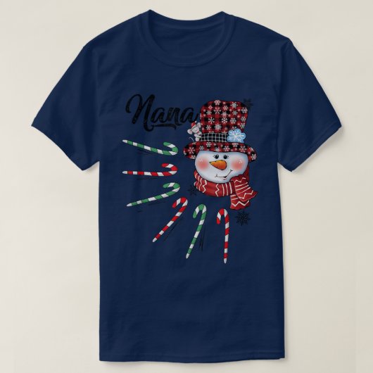 Nana Snowman Candy Cane Red Kariert HatChristmas G T-Shirt (Design vorne)