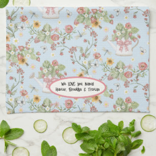 Nana Strawberry Floral Bee Garden Wasserfarbe Blau Geschirrtuch