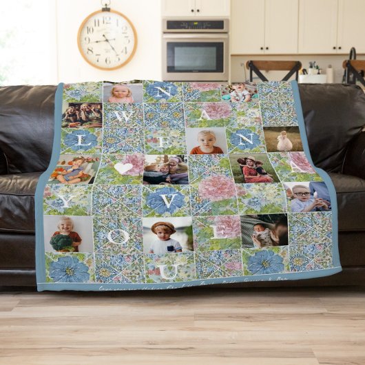 Nana Wir Liebe Sie | Blumenmuster aus Quilt 14 Fot Fleecedecke