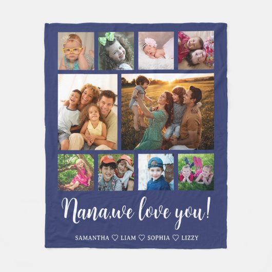 Nana wir lieben euch Enkel 10 Foto-Collage Navy Fleecedecke (Vorderseite)