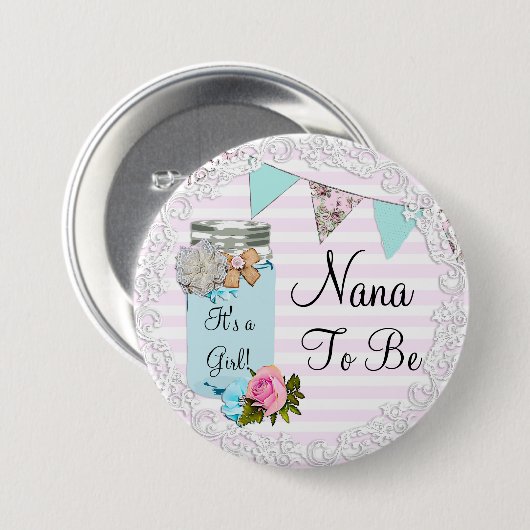 Nana zu Blue Mason Jar Rustic Button (Vorne & Hinten)