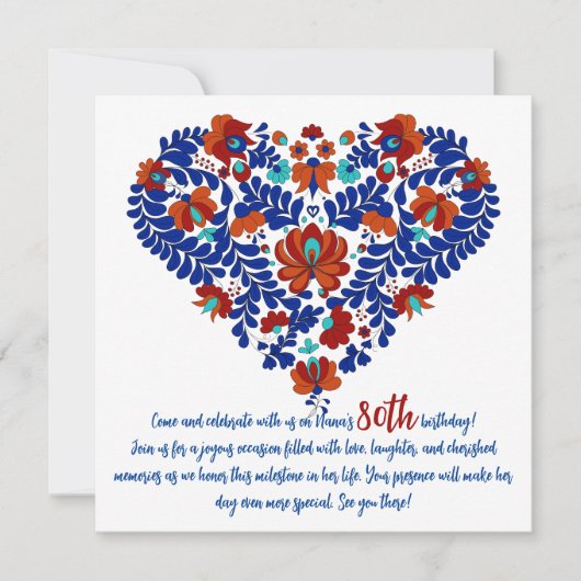 Nana's 80. Geburtstag / Ungarisch Rustikale Matyo Einladung (Vorderseite)