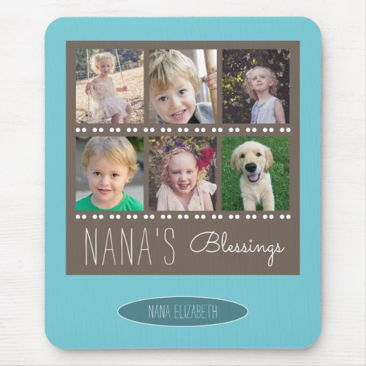 Nana's Blessings Foto Collage | Braun und Aquamari Mousepad (Vorne)