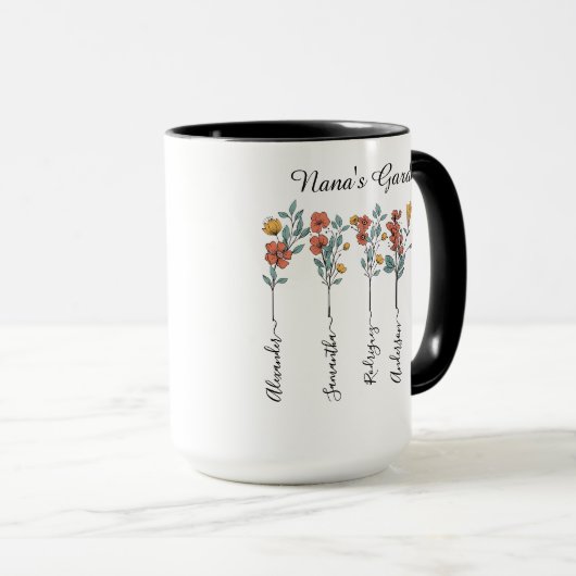 Nana's Garden Custom 5 Names Blumengeschenk für Ma Tasse (VorderseiteRechts)