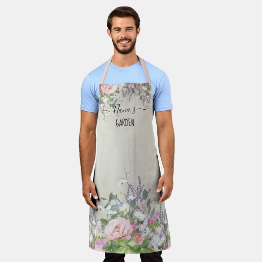 Nanas Garden Painted Floral Blush Lila Butterfly Schürze (Getragen)