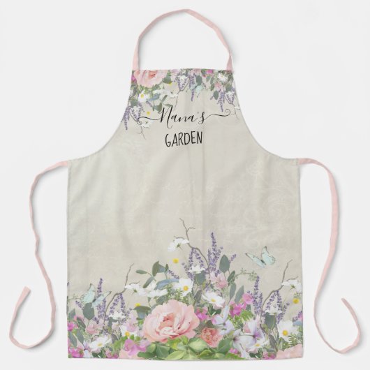 Nanas Garden Painted Floral Blush Lila Butterfly Schürze (Vorderseite)
