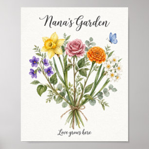 Nanas Garten Aquarell Blumenstrauß Poster