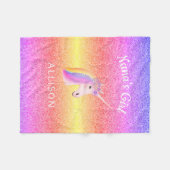Nanas Girl Unicorn Rainbow Glitzer Personalisiert Fleecedecke (Vorderseite (Horizontal))