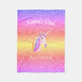 Nanas Girl Unicorn Rainbow Glitzer Personalisiert Fleecedecke (Vorderseite)