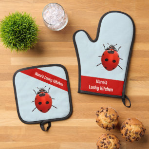 Nanas Glücksküchen-Marienkäfer Ofenhandschuh & Topflappen-Set