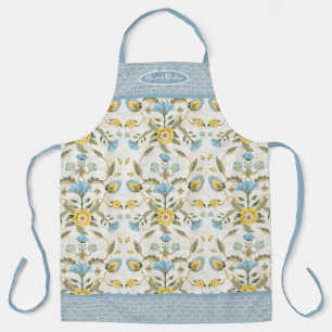 Nanas Kitchen Blau und Gelb Vintage Florales Schup Schürze