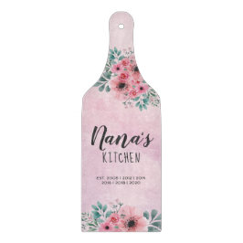 Nana's Kitchen Pink Floral Watercolor Glass Schneidebrett