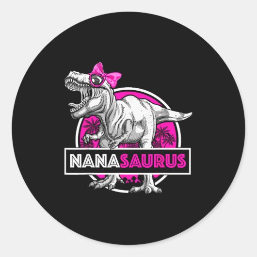 Nanasaurus T-rex Matching Funny Grandma Saurus Din Runder Aufkleber (Vorderseite)