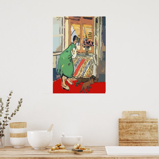 Nancy an Window mit Hunden Poster (Küche)