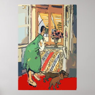 Nancy an Window mit Hunden Poster