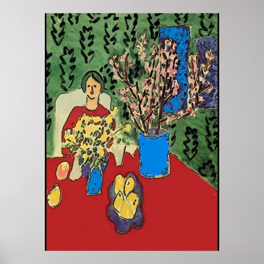 Nancy at Table with Flower, Matisse Style Poster (Vorne)