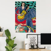 Nancy mit Gitarre und Tasse Kaffeepuster Poster (Heimbüro)