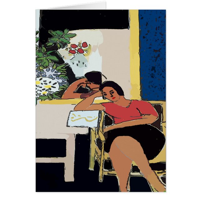 Nancy mit Handy Abstrakt, Matisse Stil, (Vorne)