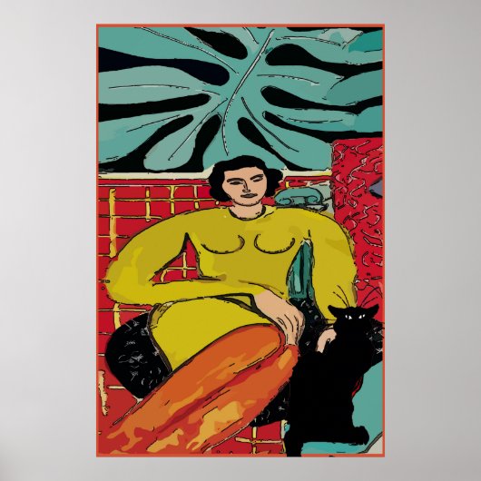 Nancy mit Katze und Farne Poster (Vorne)