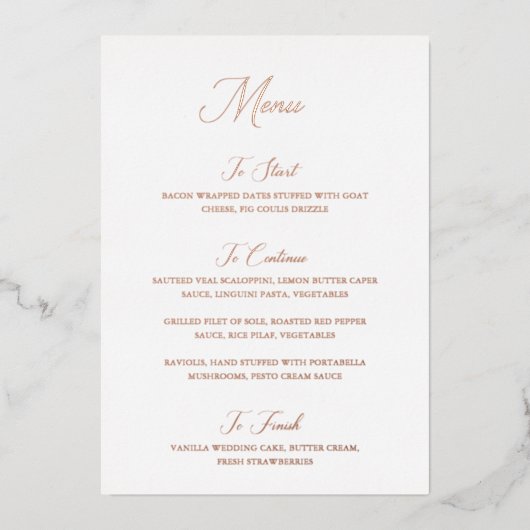 Nancy Modern Wedding Menu Folieneinladung (Vorderseite)