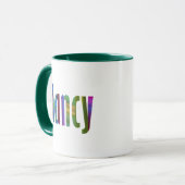 "Nancy" Name in Fun und leuchtend farbige Buchstab Tasse (Vorderseite Links)