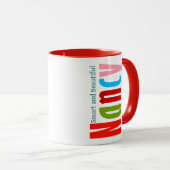 "Nancy" Name in lebendiger Spaß und farbenfroher S Tasse (VorderseiteRechts)