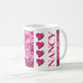 "Nancy" Pink Hydrangea Blumenbriefe & Herz Kaffeetasse (VorderseiteRechts)