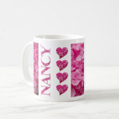 "Nancy" Pink Hydrangea Blumenbriefe & Herz Kaffeetasse (Vorderseite Links)