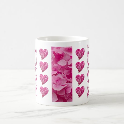 "Nancy" Pink Hydrangea Blumenbriefe & Herz Kaffeetasse (Mittel)