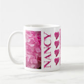 "Nancy" Pink Hydrangea Blumenbriefe & Herz Kaffeetasse (Links)