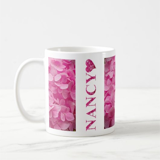 "Nancy" Pink Hydrangea Blumenbriefe & Niedliches H Kaffeetasse (Links)