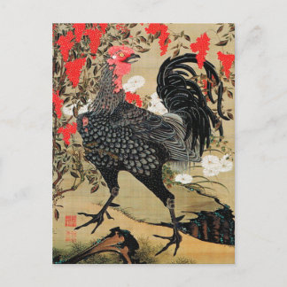 Nandina und Rooster Illustration von Ito Jakuchu Postkarte