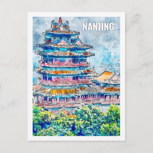 Nanjing China Berühmter Reiseort Wasserfarben Postkarte (Vorderseite)