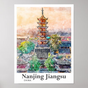 Nanjing Jiangsu China Wasserfarben Sketch Hand gez Poster