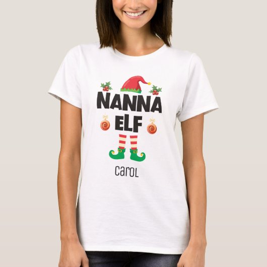 Nanna elf Familie passend Weihnachtskleidung Name T-Shirt (Vorderseite)