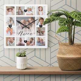 Nanna Script Family Memory Foto Grid Collage Quadratische Wanduhr