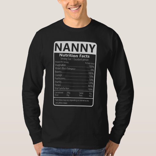 Nanny Nutrition Facts Sarcastic Graphic Humor T-Shirt (Vorderseite)