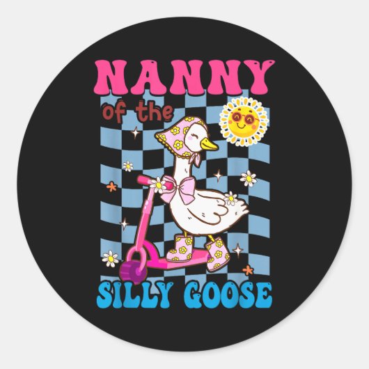 Nanny Of The Silly Goose First Birthday Family Mat Runder Aufkleber (Vorderseite)