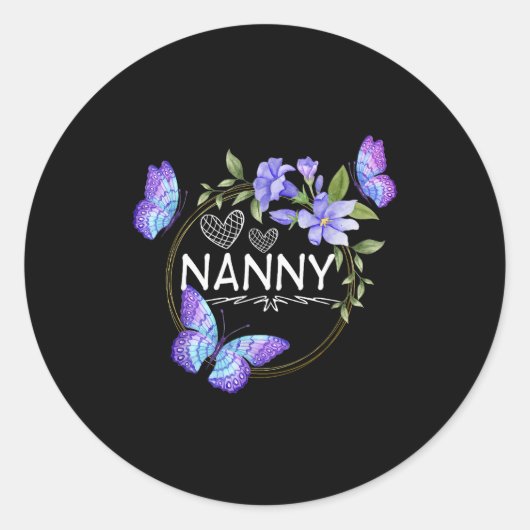 Nanny Shirt For Women With Butterflies Mother's Da Runder Aufkleber (Vorderseite)